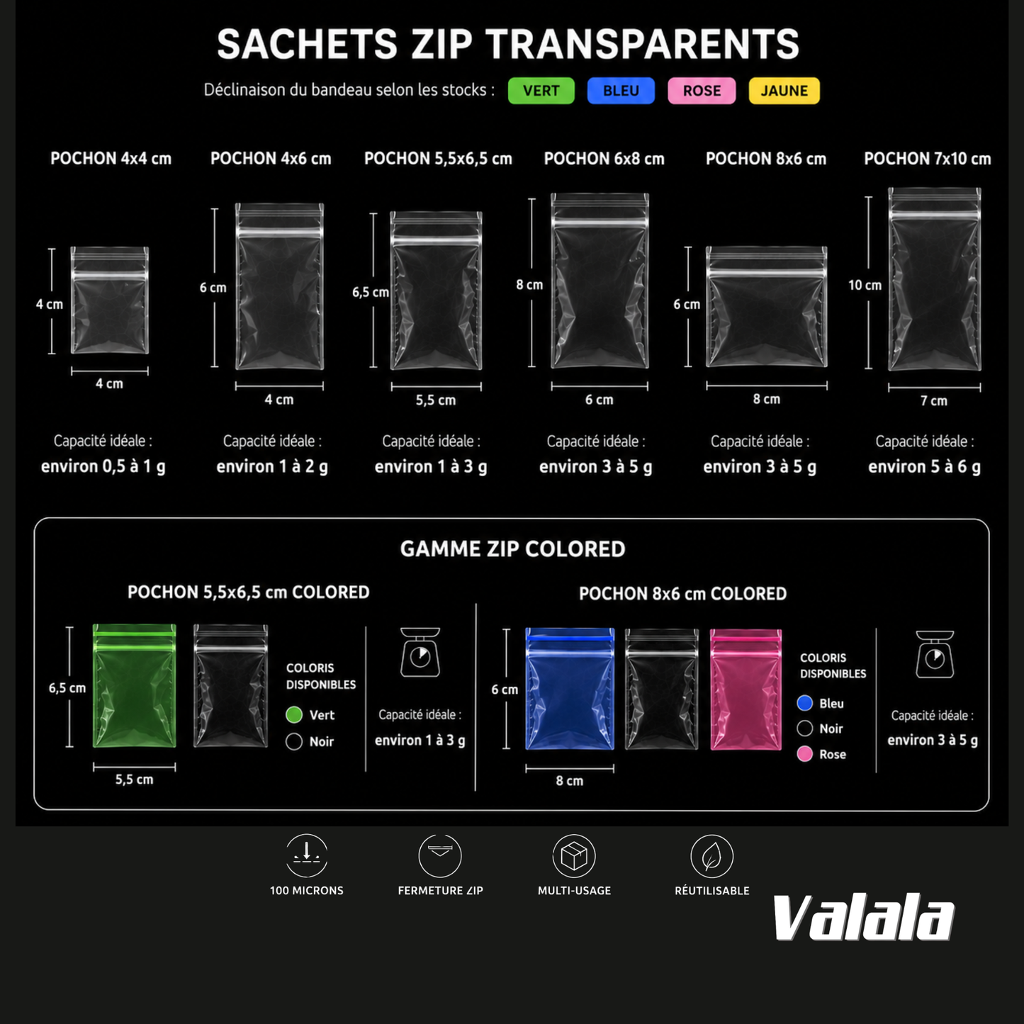 Sachets Zip 7x10 cm 100 Microns x100