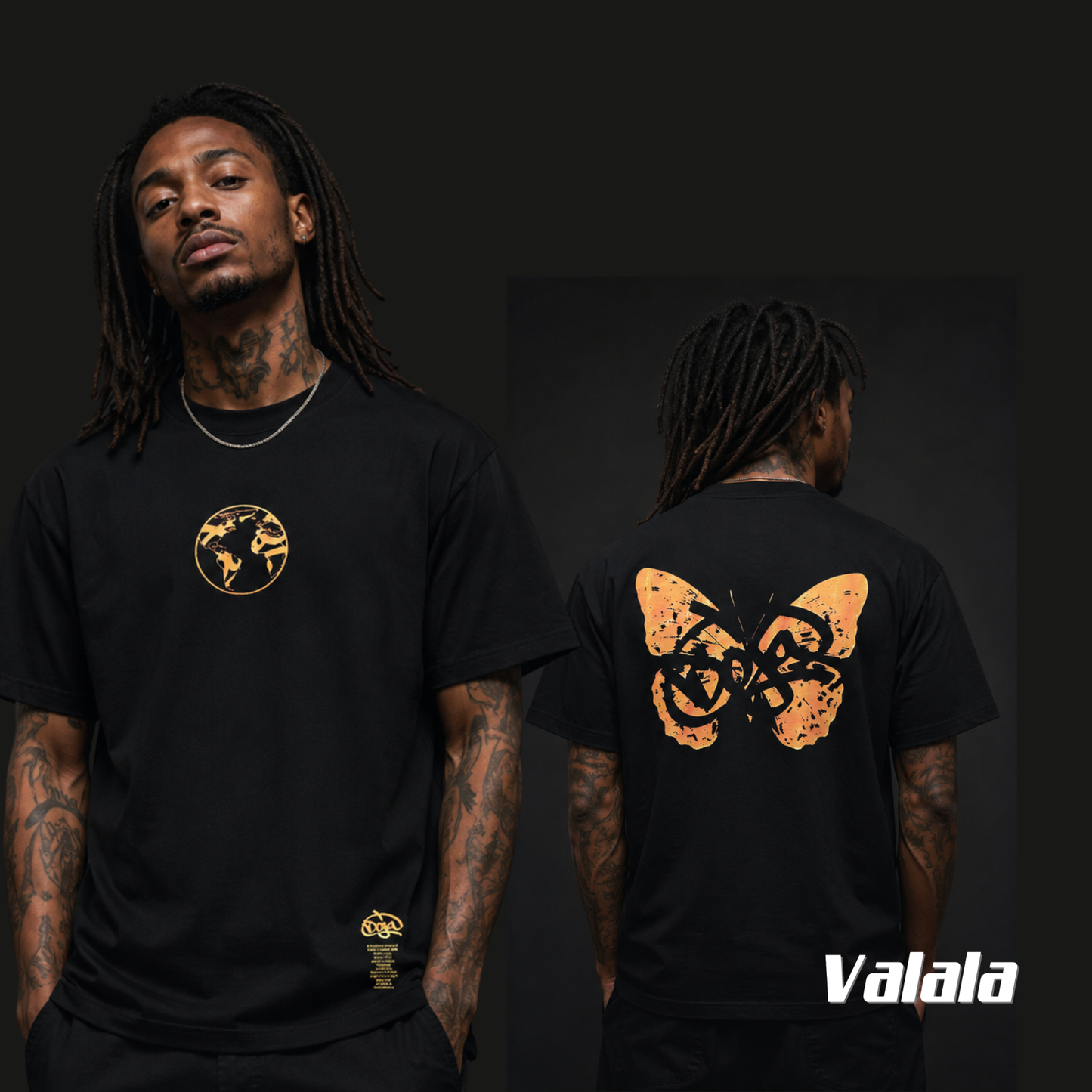 T-shirt Doja Butterfly Orange – Streetwear Orange Motif Papillon