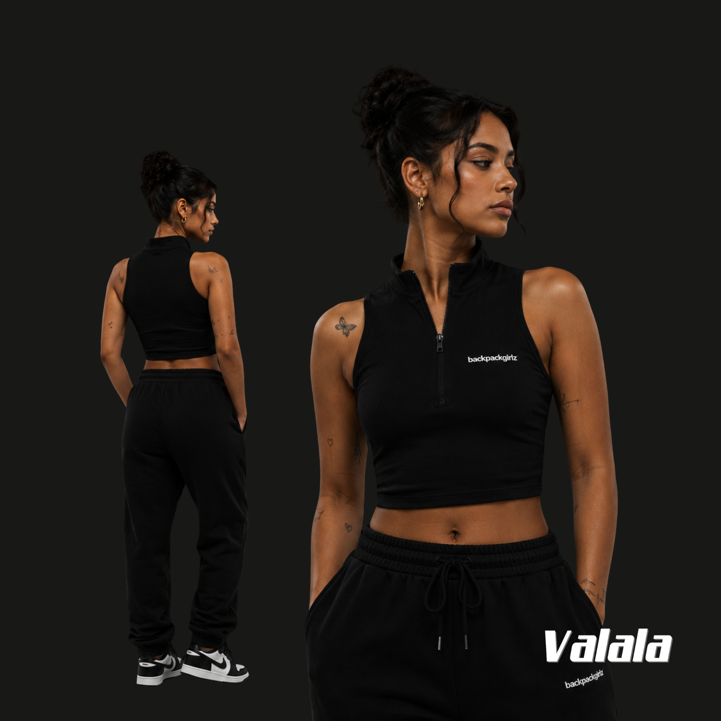 Débardeur BackpackGirlz Crop Zip Tank Noir – Backpack Boyz Officiel
