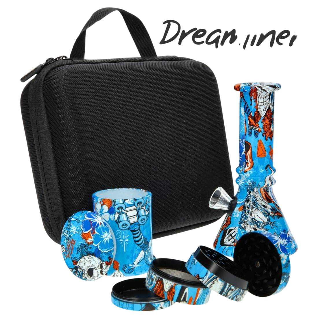 MINI BANG EN VERRE DREAMLINER BLUE DERBY AVEC SACOCHE 15CM
