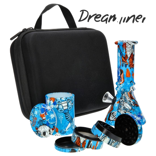 MINI BANG EN VERRE DREAMLINER BLUE DERBY AVEC SACOCHE 15CM