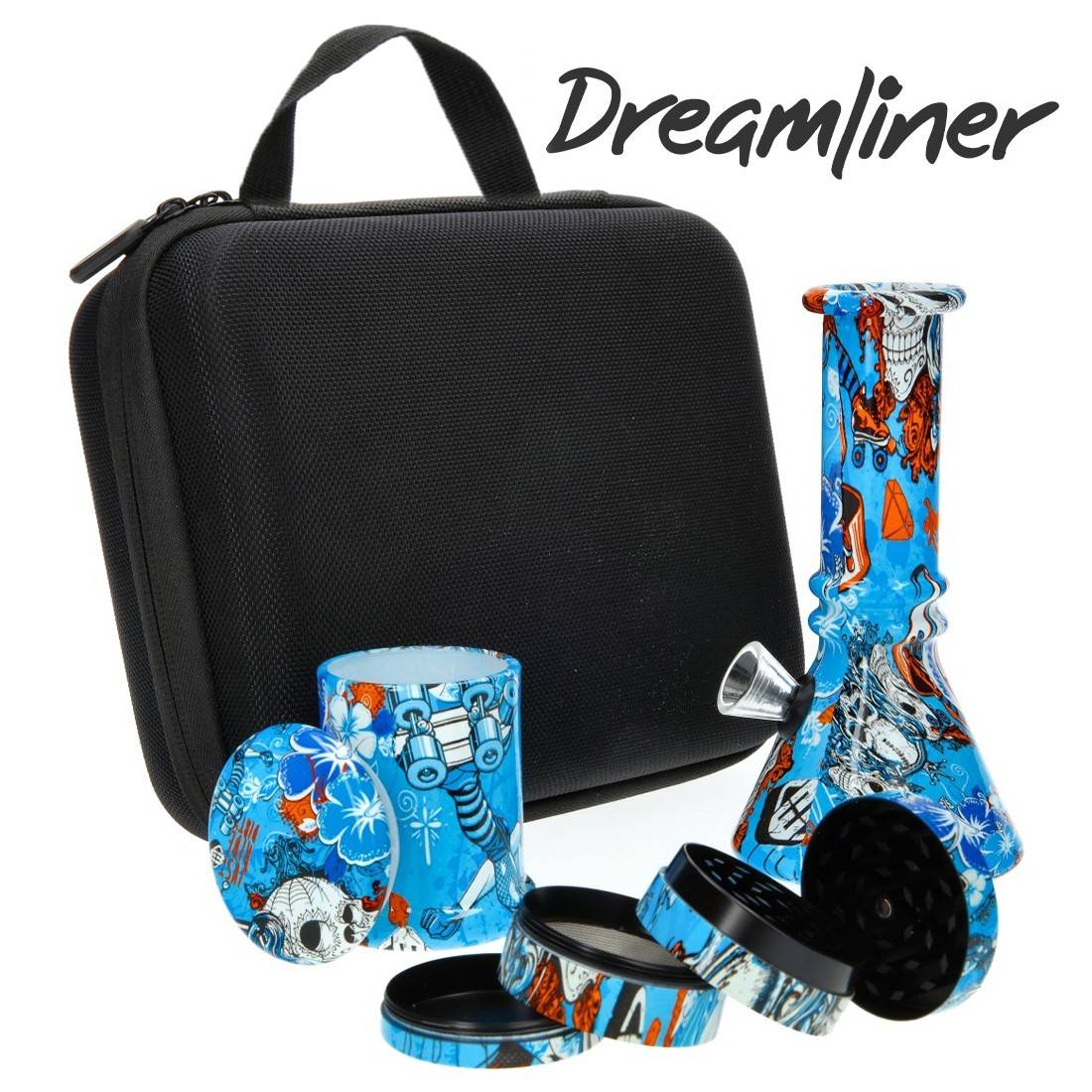 MINI BANG EN VERRE DREAMLINER BLUE DERBY AVEC SACOCHE 15CM