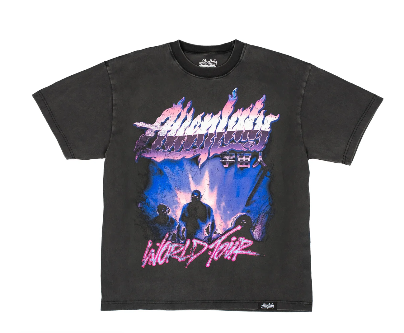 T-shirt Alien Labs World Tour Vintage Black porté – streetwear unisexe”